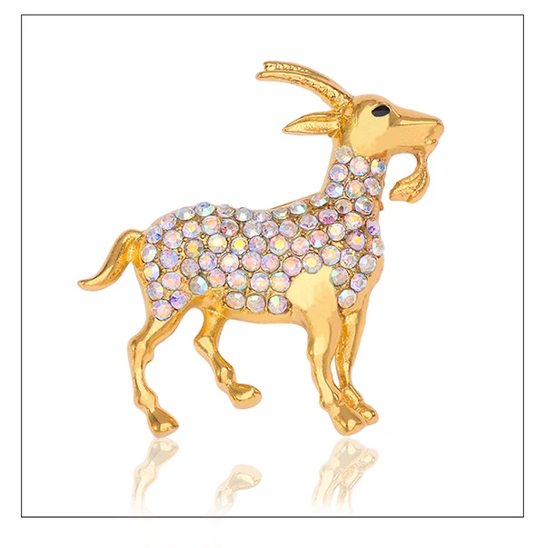 Модная Золотая брошь с овцой, красивые стразы, броши с кристаллами, свадебные платья для женщин, броши в виде козы, X1582