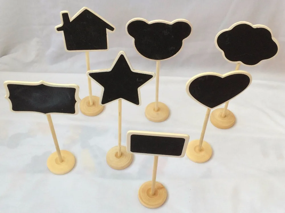 

1pc Mini Chalkboard,chalkboard sign with stand,wedding table numbers,wooden table numbers wedding,7 kinds shape