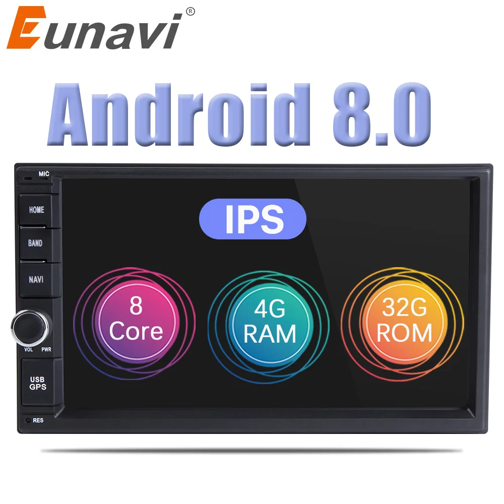 

Eunavi Double 2 Din 7'' Octa core Universal Android 8.0 4G RAM Car Radio PC Stereo Video GPS Navigation 1024*600 HD Touch Screen