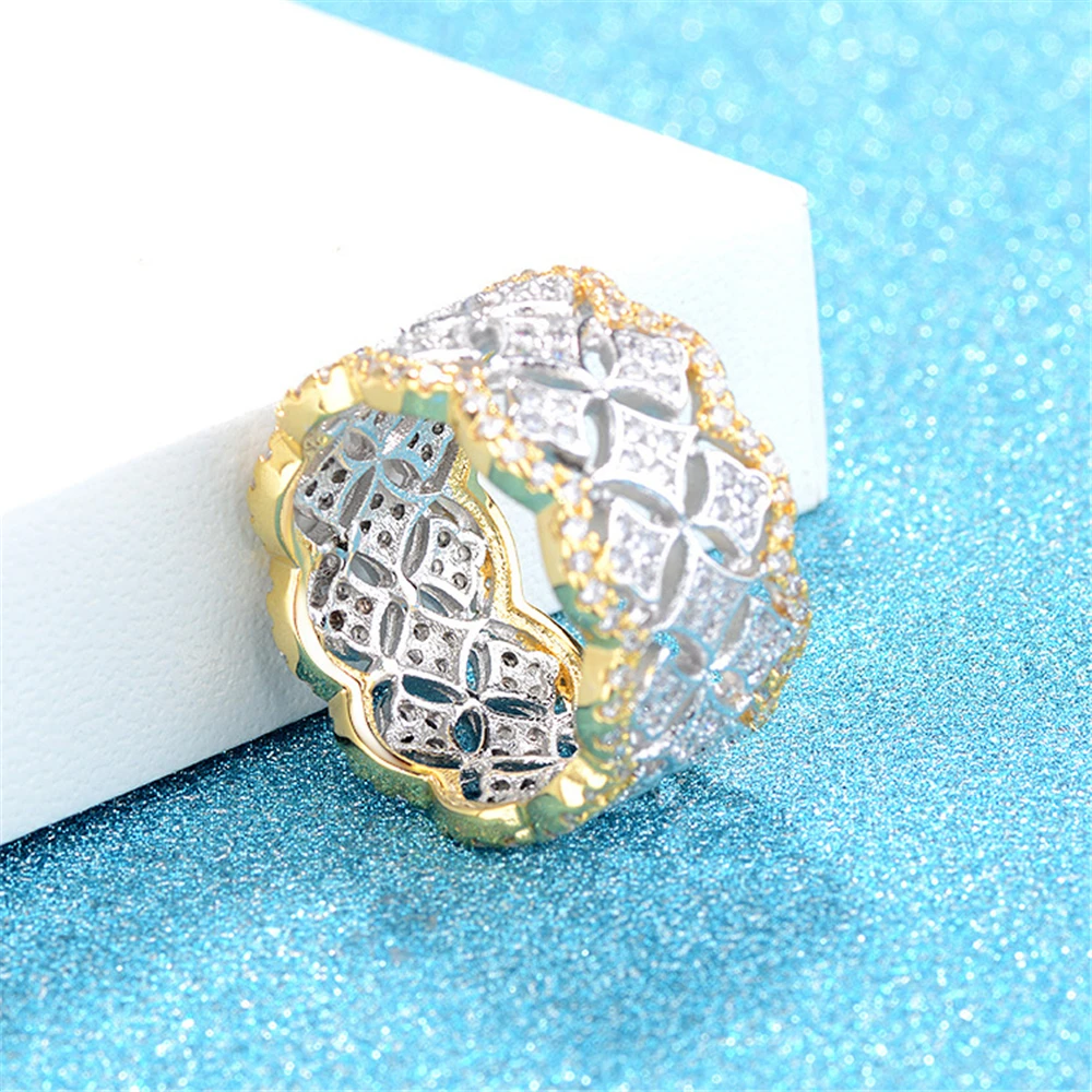 

R003 Women's Iced Out Cubic Zircon Bling Round With Heart 13mm Ring Gold Silver Color CZ Jewelry Rings Gifts