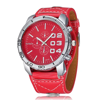 Женские винтажные модные часы с большим циферблатом, женские трендовые повседневные кожаные кварцевые часы, ретро женские наручные часы, Relogio Feminino - Цвет: Красный
