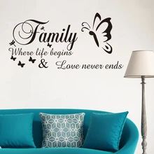 Calcomanías creativas de mariposa en inglés para pared de 'Family', decoración para el hogar, dormitorio, protección del medio ambiente, papel tapiz de vinilo impermeable