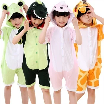 

Summer Onesie Short Sleeve Kawaii Kids Pajamas Cosplay Costume Anime Animal Stitch Dinosaur Pikachu Children Sleepwear Jumpsuit1