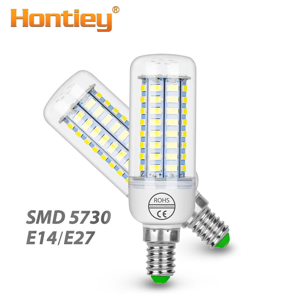 Hontiey E27 светодиодный светильник E14 светодиодный лампы SMD5730 220V лампы кукурузы 24 36 48 56 69 72 светодиодный s люстры лампы в форме свечи светодиодный светильник для украшения дома