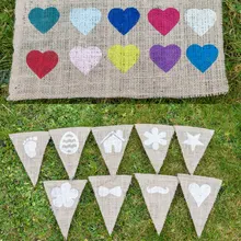 Изготовленный На Заказ брезентовые флажки, персонализированные джутовые гирлянды-флажки Детские/Новинка; детская пижама с принтом Винтаж ручной работы из джутовой ткани для флагов Шебби-шик, рустикальный баннер