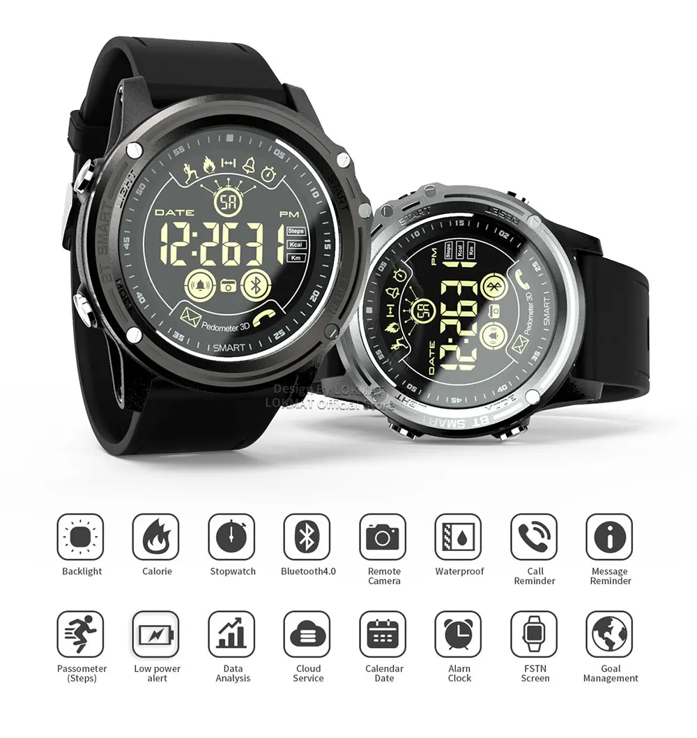 LOKMAT Smart Watch Sport шагомер Водонепроницаемый IP68 Bluetooth Для мужчин цифровые часы напоминание SmartWatch для ios телефона Android
