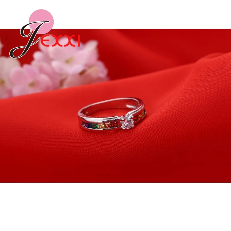 PATICO Design Elegant Colorful CZ Crystal Engagement Wedding Rings 925 Silver Fashion Jewerly Ring For Party Size 7/8/9