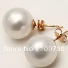 Ry00122 ПАРА 10-11 ММ ИДЕАЛЬНОЕ КРУГЛЫЙ ЮЖНОГО МОРЯ БЕЛЫЙ ЖЕМЧУГ СЕРЬГИ 14KGP WG