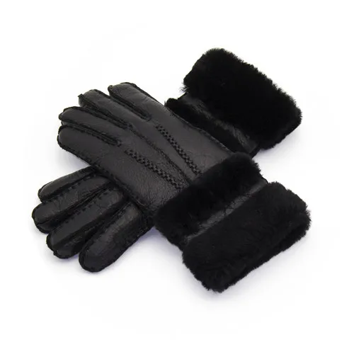 Модные брендовые женские перчатки кожаные варежки из натуральной шерсти осенне-зимние уличные ветровое стекло для мотоцикла перчатки - Цвет: Черный