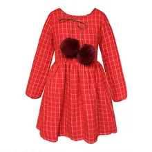 Корейское модное красное платье для девочек, украшенное флисовыми шариками, в европейском и американском стиле,, платье подружки невесты, элегантное платье От 2 до 11 лет