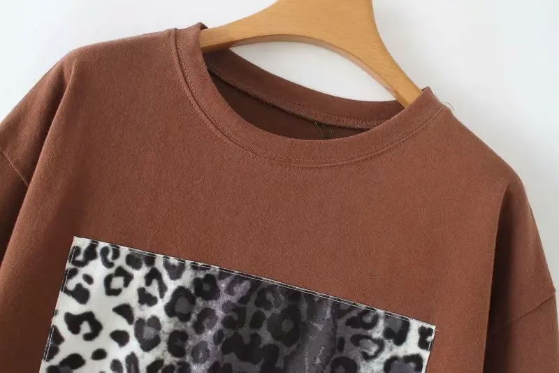 Новое поступление, модная женская Повседневная Свободная футболка в стиле пэчворк с леопардовым принтом, женская футболка с коротким рукавом, пуловер, одежда T177