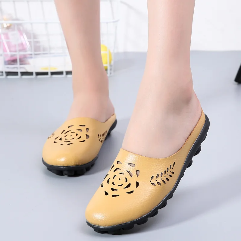 

CYOSO Designer Genuine Leather Shoes Women Flats Loafers Slip On Summer Mules Ladies Flat Casual Shoes Female Zapatos Mujer