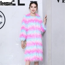 Nerazzurri, Радужное пальто из искусственного меха, Женская мода, зимняя цветная пушистая мохнатая Меховая куртка размера плюс, разноцветная Меховая куртка 5xl 6xl