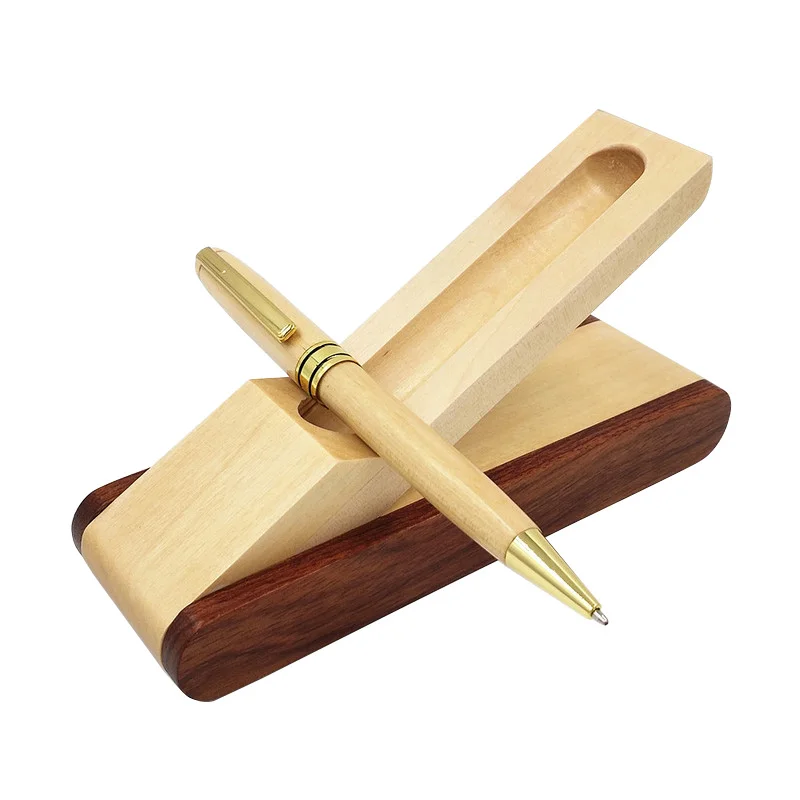 

One Set Wood Ball Pen with Pencil Case 0.5 mm Black Ink Refill Luxury Ballpoint Pen Writing Materials Drop shipping Joy Corner