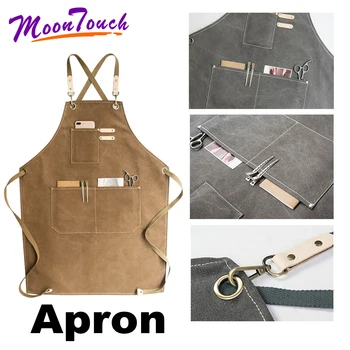 

Coffee Barista Apron For Woman Men Chef Waiter Pattern Canvas Cafe Shop BBQ Hairdresser Aprons Custom Logo Gift Bibs Wholesale