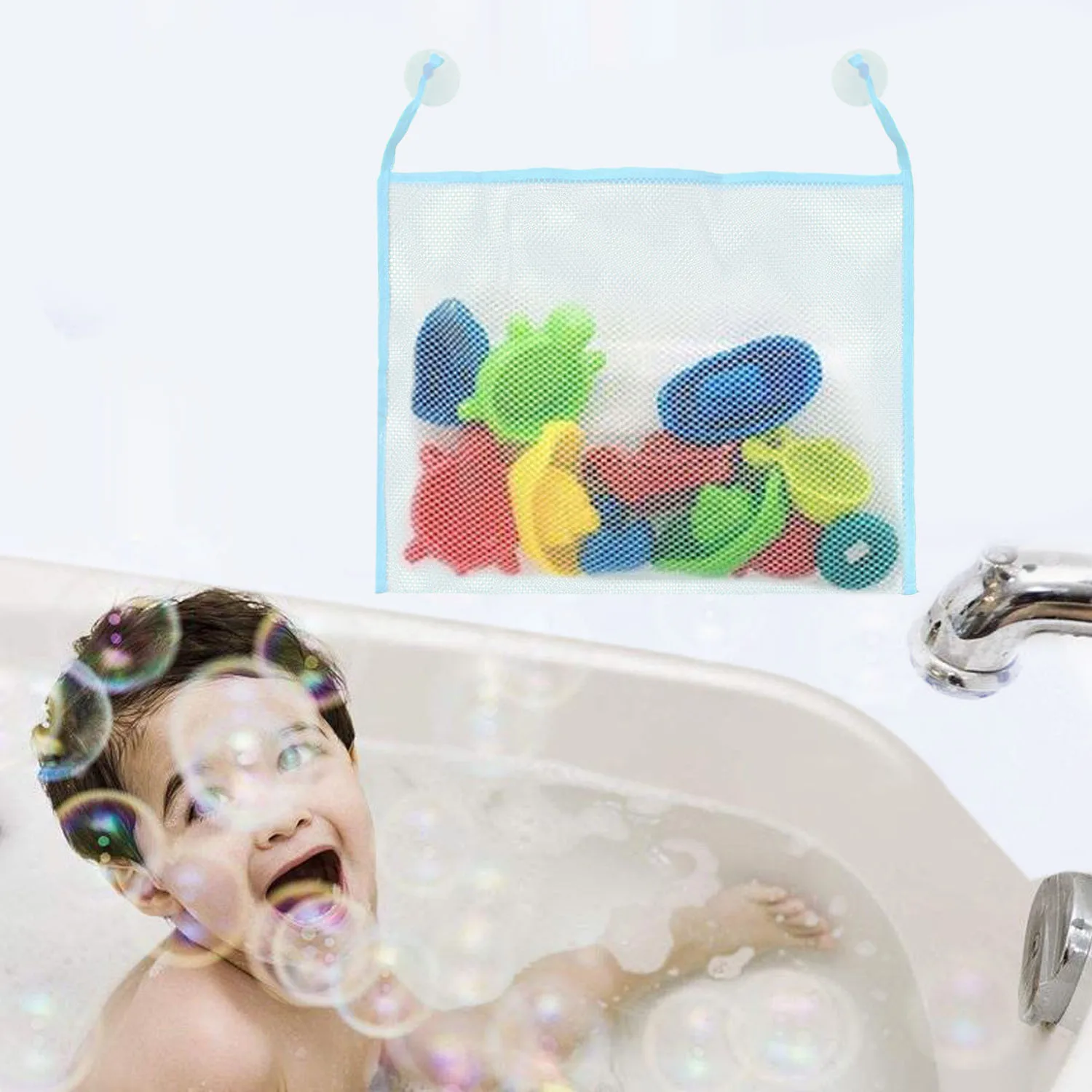 

Behogar Mesh Bathroom Toys Holder Organizer Bath Tub Hanging Storage Net Bags Shower Cubby with 2pcs Suction Hooks 34 x 45cm