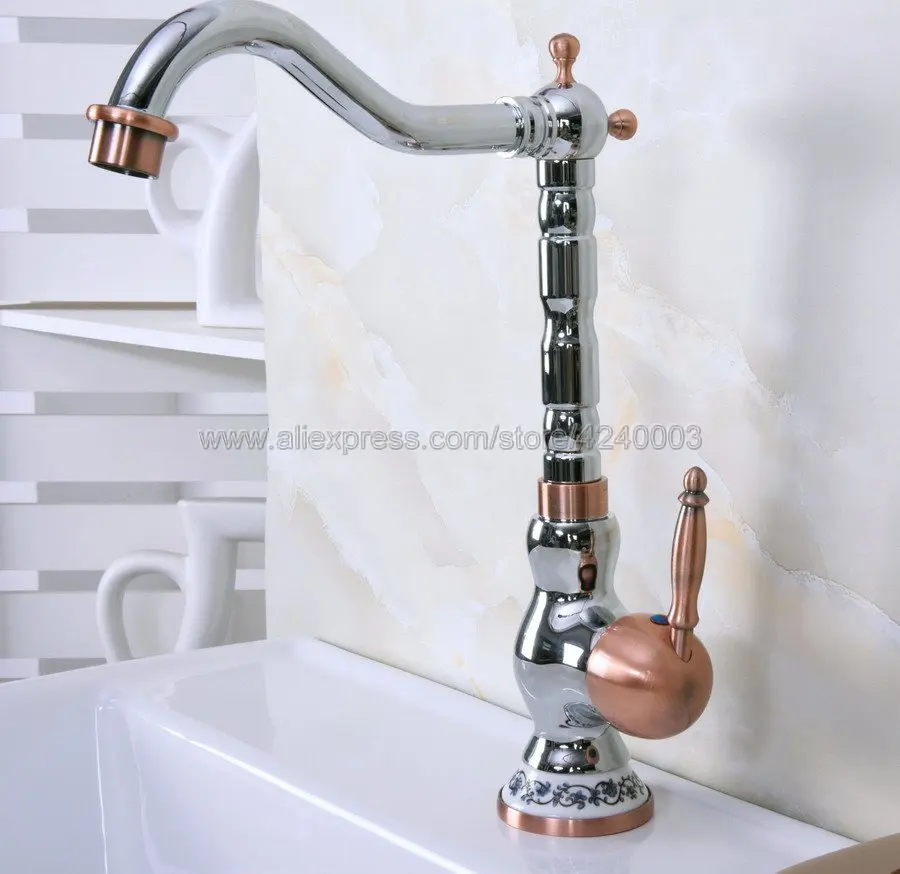 

Basin Faucet Chrome modern Porcelain Base Bathroom Sink Swivel Mixer Tap Hot and Cold Water faucets Kna907