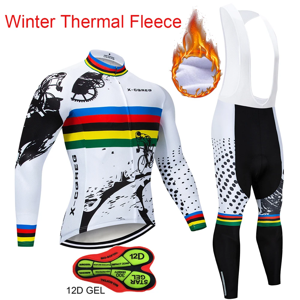 2018 Hot X-CQREG Winter Thermal Fleece Cycling Jersey Long Sleeve Jerseys Cycling Bib Pants Set Bike Bicycle Cycling Clothes