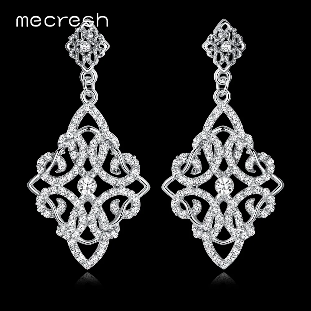 

Mecresh Geometric Crystal Dangle Earrings for Women Korean Flower Rhinestone Bridal Wedding Earrings Christmas Jewelry MEH1173