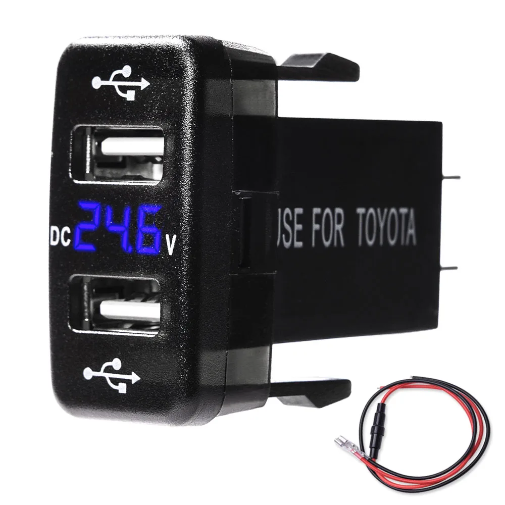 

MICTUNING 2.1A 5V Dual USB Car Charger Blue LED Digital Voltmeter Display Outlet Phone Car-Charger GPS Quick Charger for Toyota
