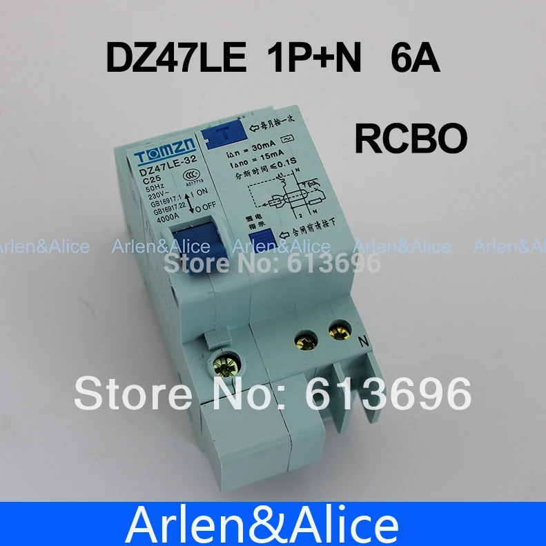 

DZ47LE 1P+N 6A C type 230V~ 50HZ/60HZ Residual current Circuit breaker with over current and Leakage protection RCBO