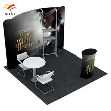 Stand courbé de haute qualité, 10 pieds x 7,5 pieds, tissu à Tension arrière avec étagère et comptoir de Table ovale avec graphiques