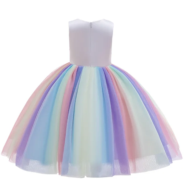 Unicorn Rainbow Embroidery Princess Dress