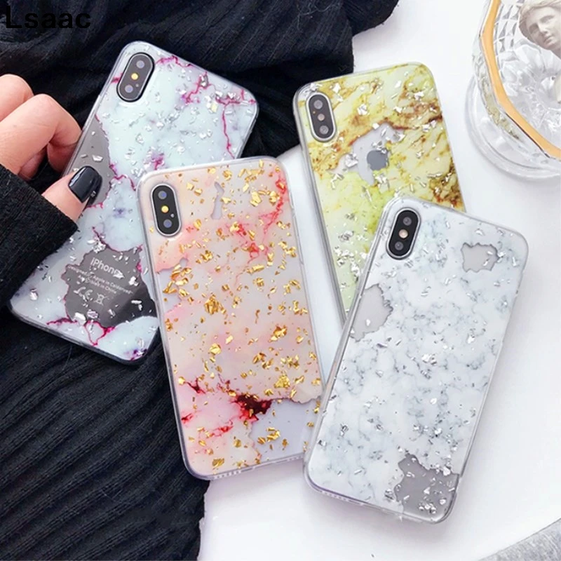 Gold Foil Bling Marble Phone Cases For iPhone X XS MAX XR 11 Pro Hole Soft TPU Case Cover 7 8 6 6s Plus Glitter Back |