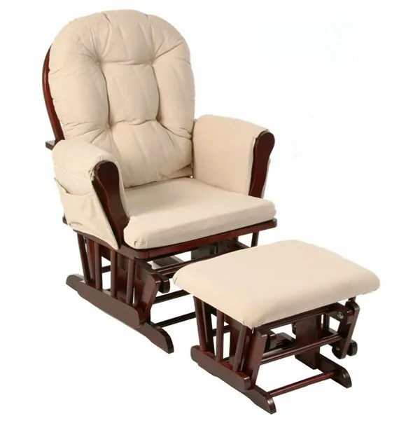 Discount Wood Rocking Chair Rocker And Ottoman Living Room Furniture Modern Ergonomic Cushioned Large Brown Rocking Chair Feeding Baby 4