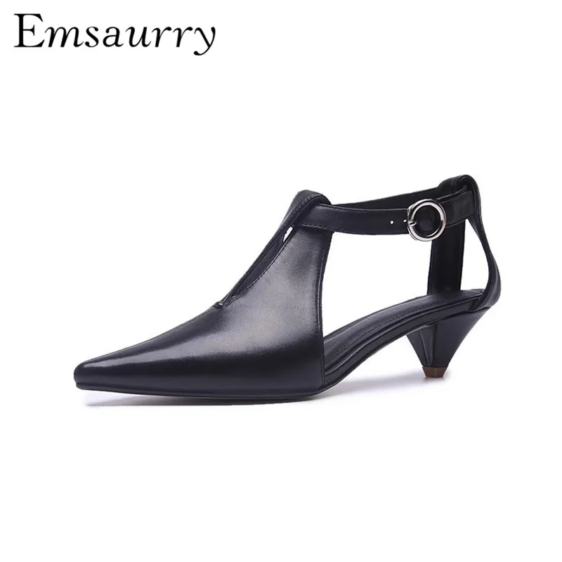 

New Summer Mules Sexy Point Toe Individual Spike Heel Ankle Strappy Cut Out Leather Pumps Heels Women
