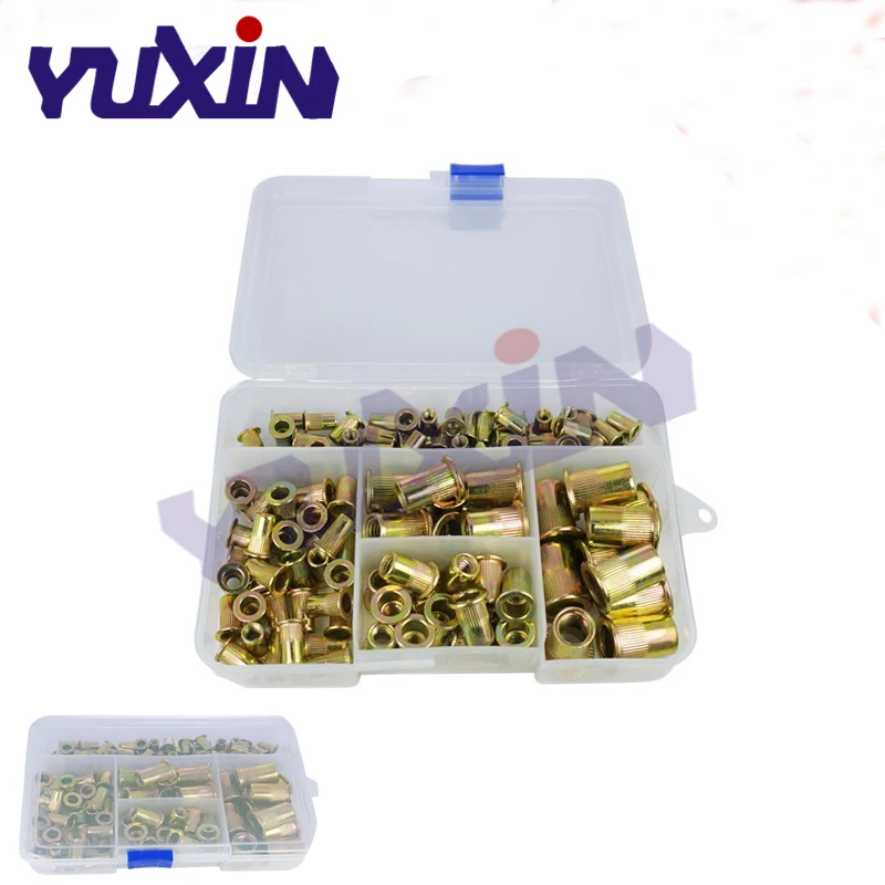 120Pcs/set M4 M5 M6 M8 M10 Zinc Plated Knurled Rivnut Flat Head