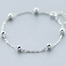 1 шт. 925 пробы серебро полированные ювелирные изделия lUCKY колье из круглых бусин браслет регулируемый женские LS194