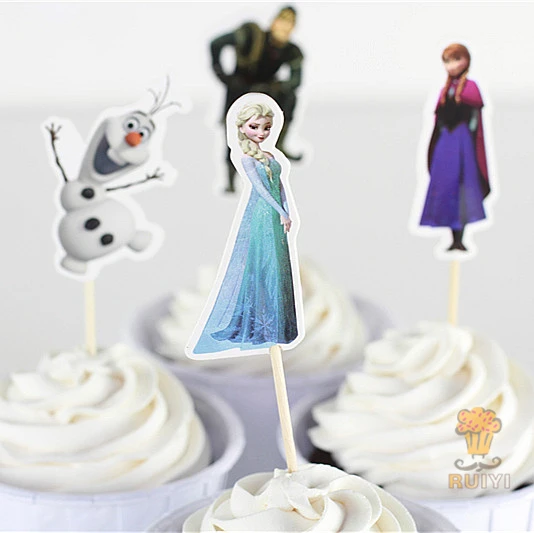 

24pcs Brave Princess Elsa cake toppers Snow Queen cupcake picks cases for kids birthday festival party supplies festa AW-0413