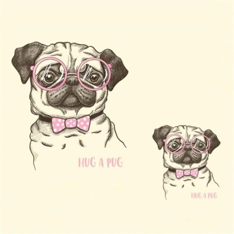 

Animal PVC Patch Pug deal with it Clothes girl Heat Transfer Printing T shirt women iron on patches for clothing Cute Sticker
