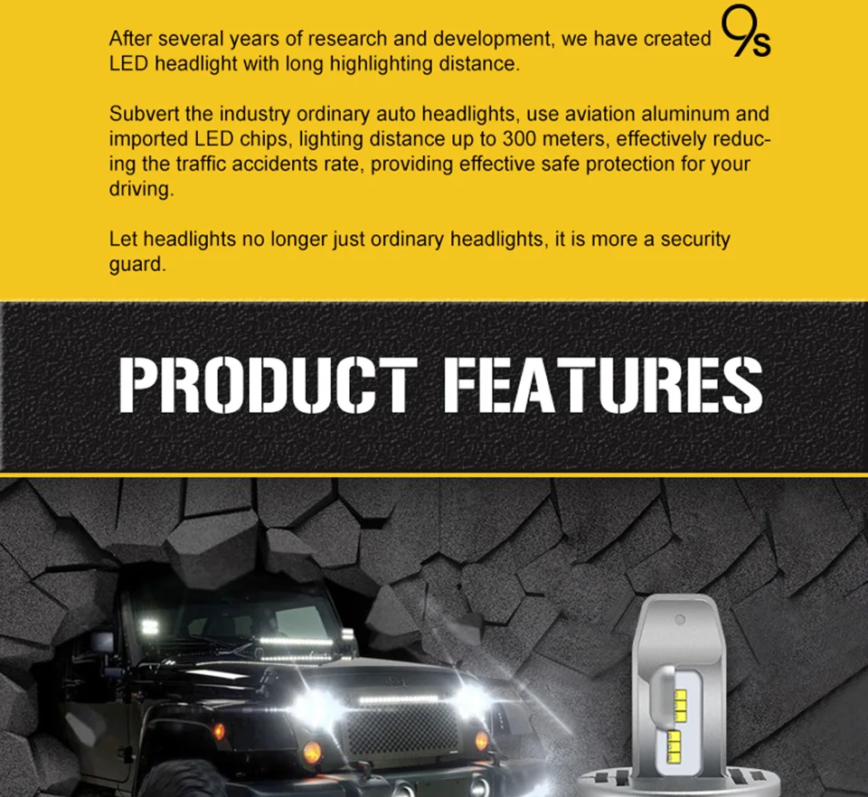 LED Car Lights H1 H4 H7 H11 9005 9006 Auto Headlamp Bulbs 12V 24V Cars Headlights 80W CREE LED Chips 6000K White Lamp (3)