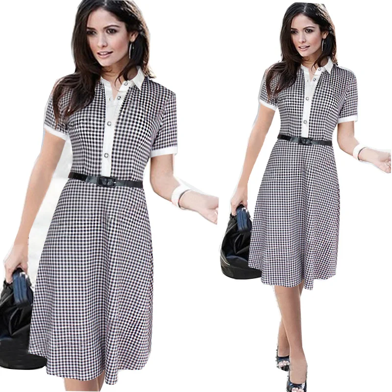

2016 New Brand Summer Mini Dress For Girl Plaid Style Short Sleeve Girls Above knee Mini Dress Sashes Decoration A Line Dresses