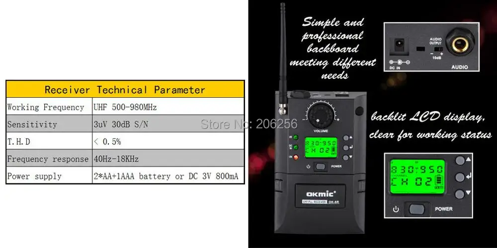 OKMIC OK-8R/AH1 Профессиональный UHF PLL Инструмент Беспроводная микрофонная система для саксофона/скрипки/флейты/гуженга/бутылки тыквы шелк