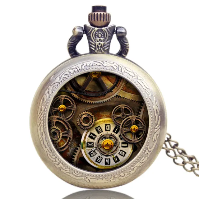 Antique Bronze Style Pendant Retro Gear Small Necklace Pocket Watch Quartz Steam Antique Bronze Style Pendant Retro Gear Small Necklace Pocket Watch Quartz Steam