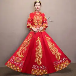 Для женщин феникс вышивка Cheongsam долго Qipao узор Oriental Стиль платья Китай Костюмы магазине Chinees Jurkje