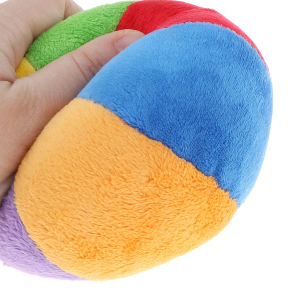 4 Inch Rainbow Soft Plush Ball Rattle Block Hand Grab And Shake Toy, Preschool Educational Toy For Kids Baby Toddler
