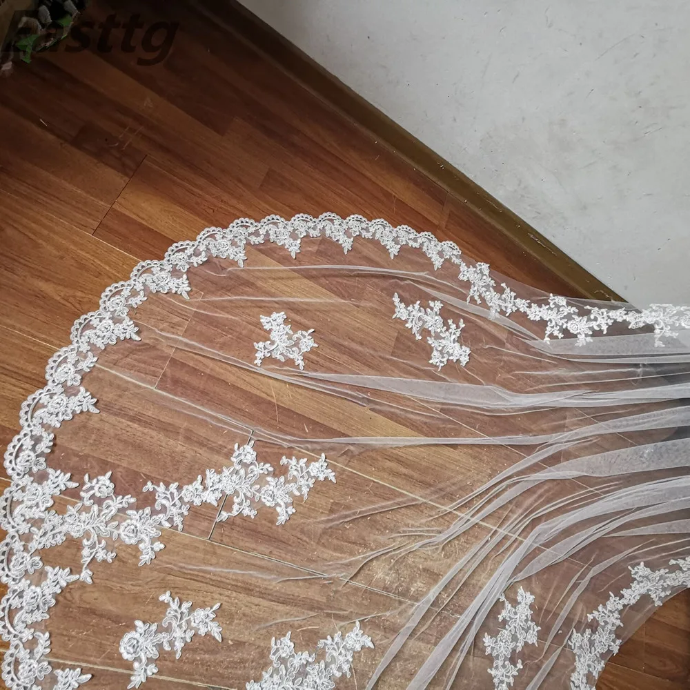 Новые реальные фотографии белый/Фата цвета слоновой кости аппликация Mantilla свадебная фата Длинная свадебная вуаль с расческой свадебные аксессуары
