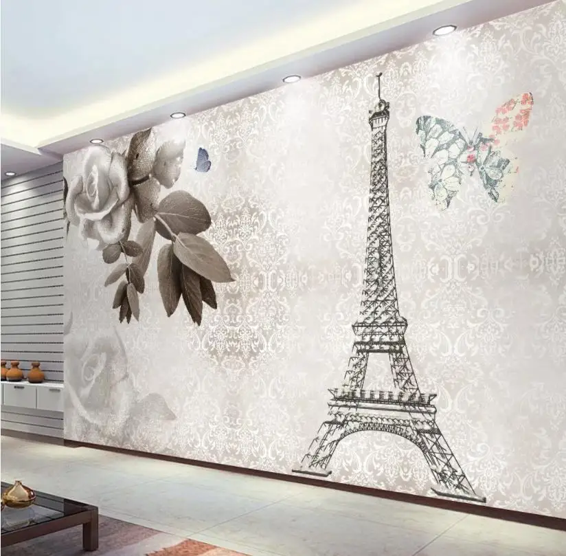 European nostalgic Eiffel Tower TV background wall modern wallpaper for living room European nostalgic Eiffel Tower TV background wall modern wallpaper for living room