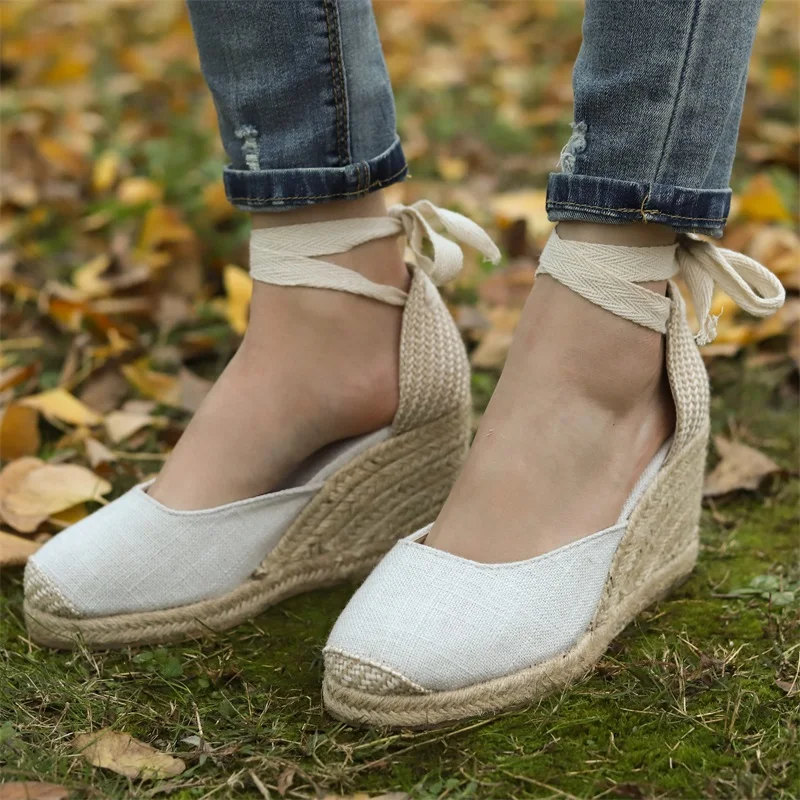 

VTOTA High Heels Wedge Sandals Platform Summer Roman Sandals Bohemia Beach High Quality Gladiator Lace Up Shoes Sandalias Mujer