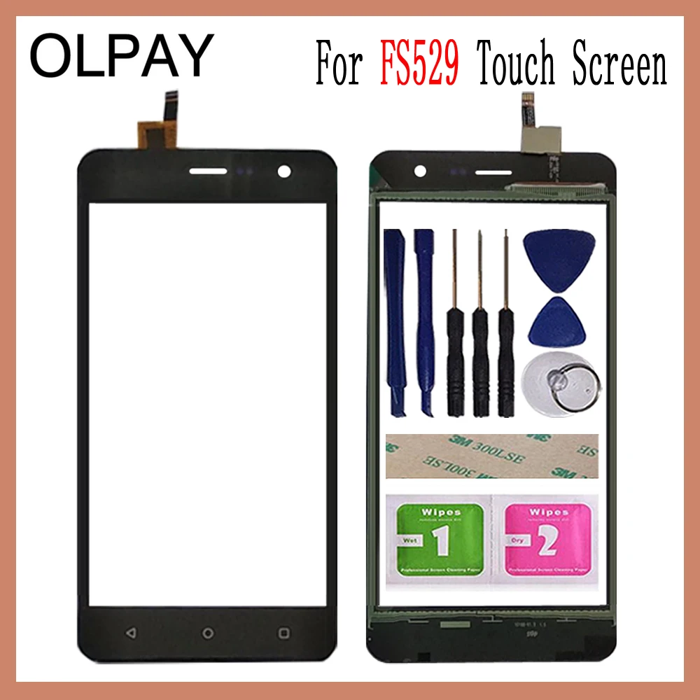 OLPAY 5.0 inch Tested Front Outer Glass For Fly Champ FS529 FS 529 Touch Screen Digitizer Panel Lens Sensor Tools Adhesive+Wipes