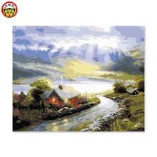 Diy картина маслом по номерам украшения гостиная спальня диван задний план длинные реки закат круглый Томас пейзаж