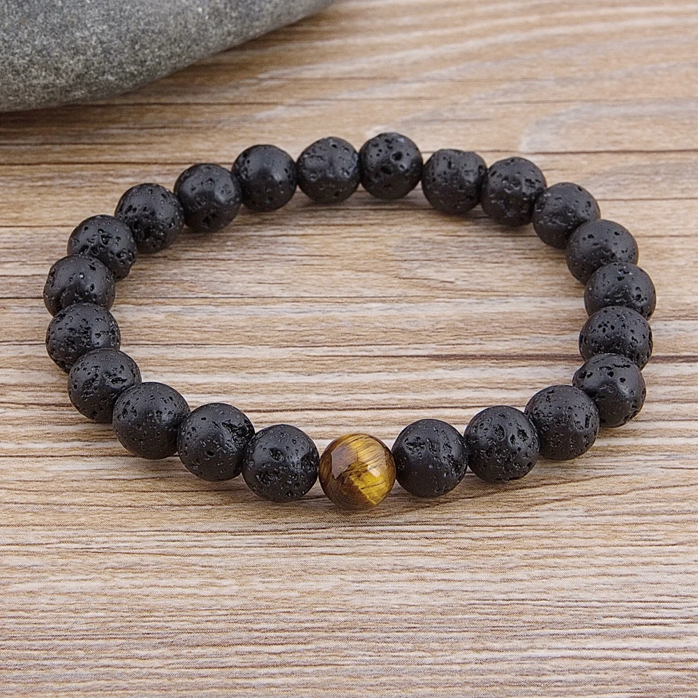 Stone bead bracelet custom female male marble tiger eye blue lava natural handmade 8MM