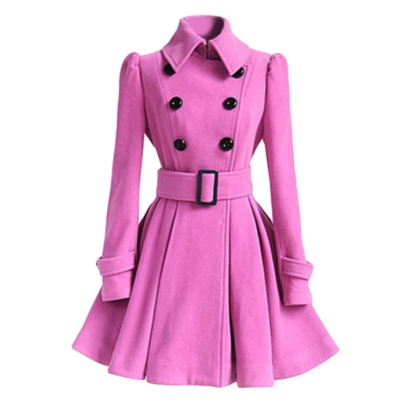 

7 Colors 2018 Autumn Women Wool Blends Coat Long Sleeve Lapel Collar A-Line Coat Buttons Belt Slim Coat Outerwear
