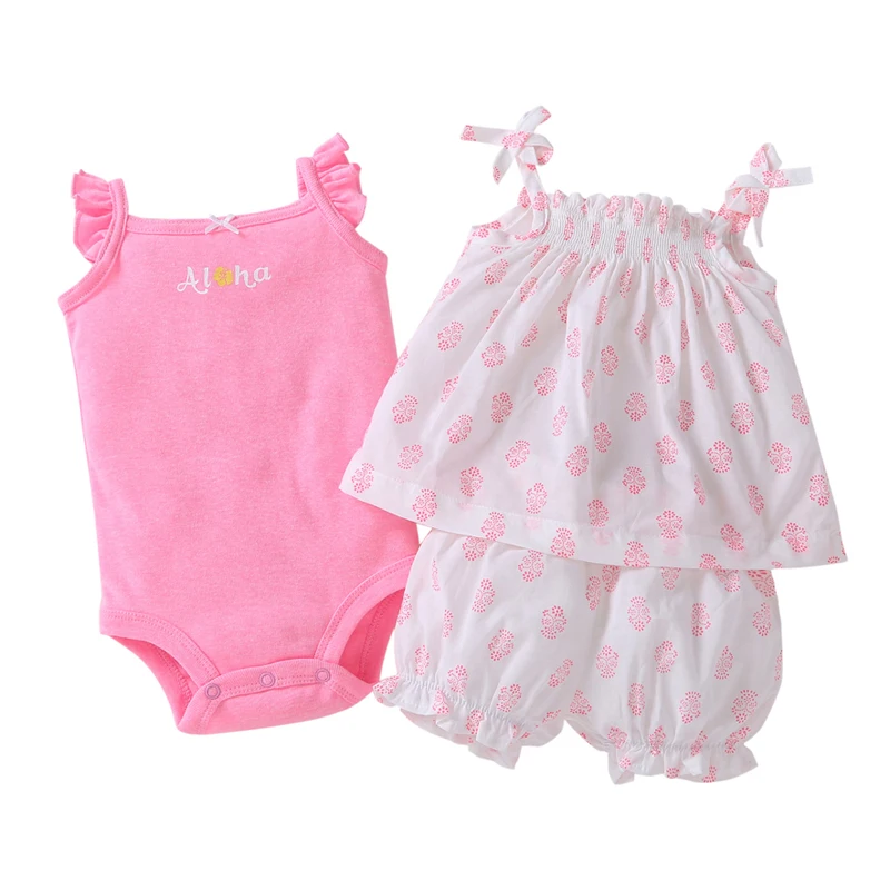 Sleeveless Tops+O-Neck Bodysuit+Shorts Dot For Baby Girl Outfit Summer 2021 Newborn Clothes Set Infant Clothing Suit Pink Cotton Baby Clothing Set