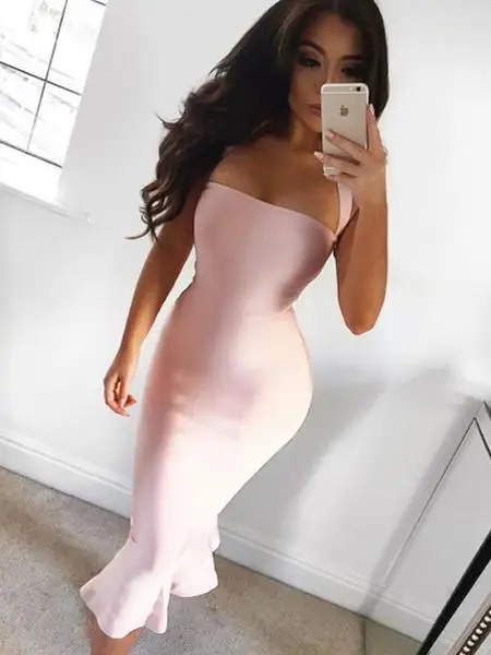 

Women's Sexy Halter Bandage Dress 2019 Ladies Knitted Designer Knee Length Fishtail Bodycon Bandage Dress