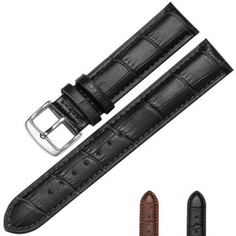 Watchbands Black Brown Leather Watch Strap Band Genuine Soft Buckle Wrist Replacement Fits Mens Relojes Hombre 14/16/18/20/22mm